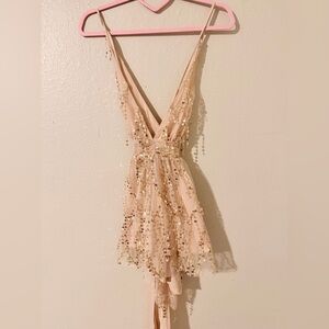 Women's Blush Sequin V-Neck Party Dress